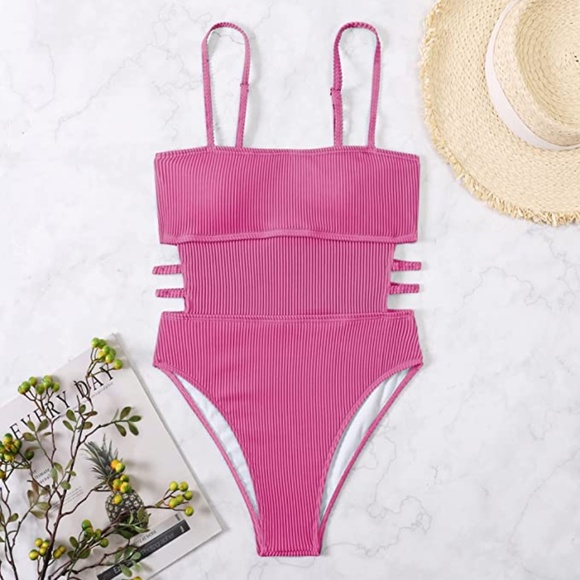 NEW 🌺 Women's One Piece Swimsuit Ribbed One Piece Swimwear Cutout Tummy Control - Picture 3 of 6